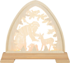 Schwibbogen Weihnachtsmann mit Reh - LED Band