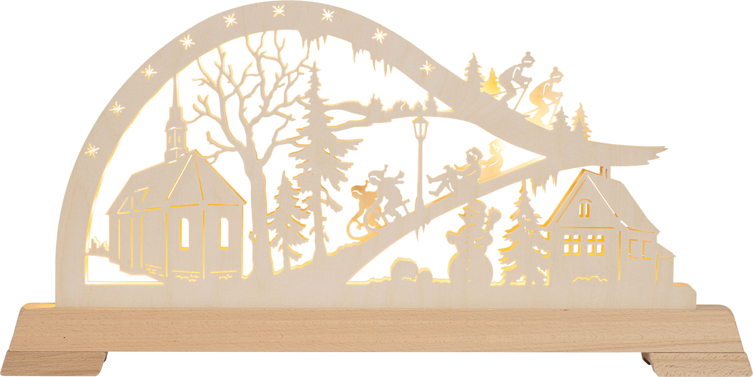 LED-Bogen Kirche mit Wintersportler